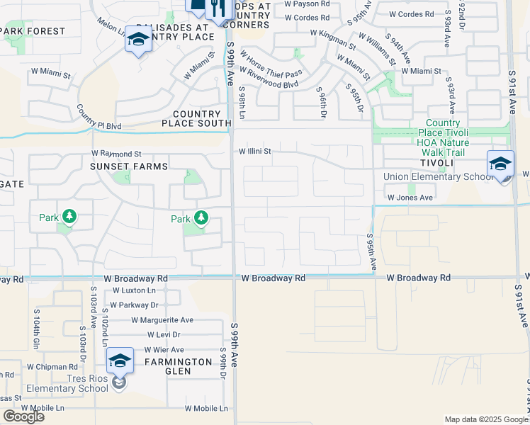 map of restaurants, bars, coffee shops, grocery stores, and more near 9804 West Atlantis Way in Tolleson
