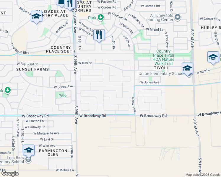 map of restaurants, bars, coffee shops, grocery stores, and more near 9637 West Atlantis Way in Tolleson