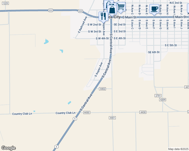 map of restaurants, bars, coffee shops, grocery stores, and more near 806 South Aspen Avenue in Knox City