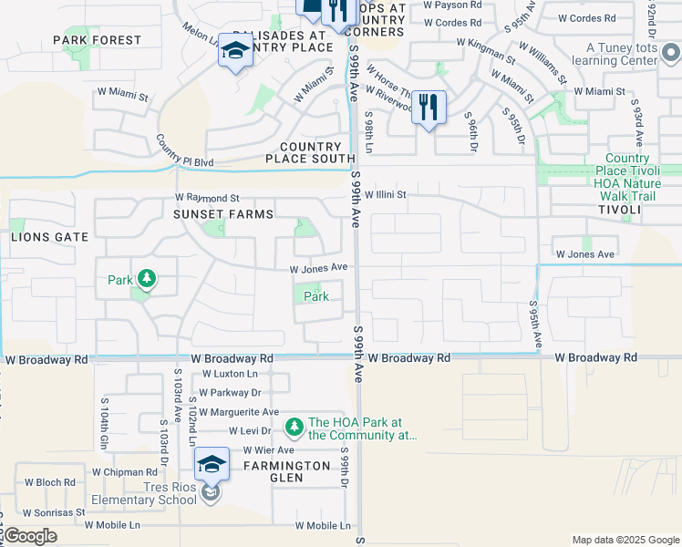 map of restaurants, bars, coffee shops, grocery stores, and more near 9910 West Atlantis Way in Tolleson