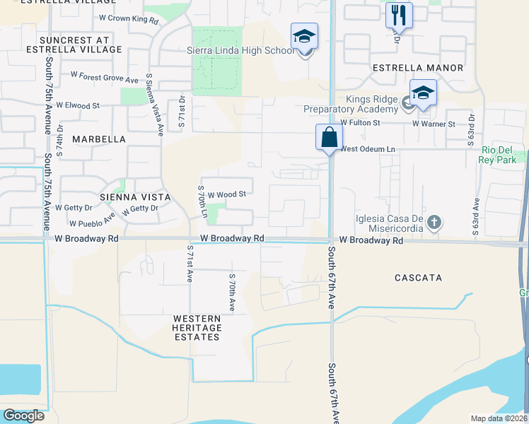 map of restaurants, bars, coffee shops, grocery stores, and more near 6835 West Getty Drive in Phoenix