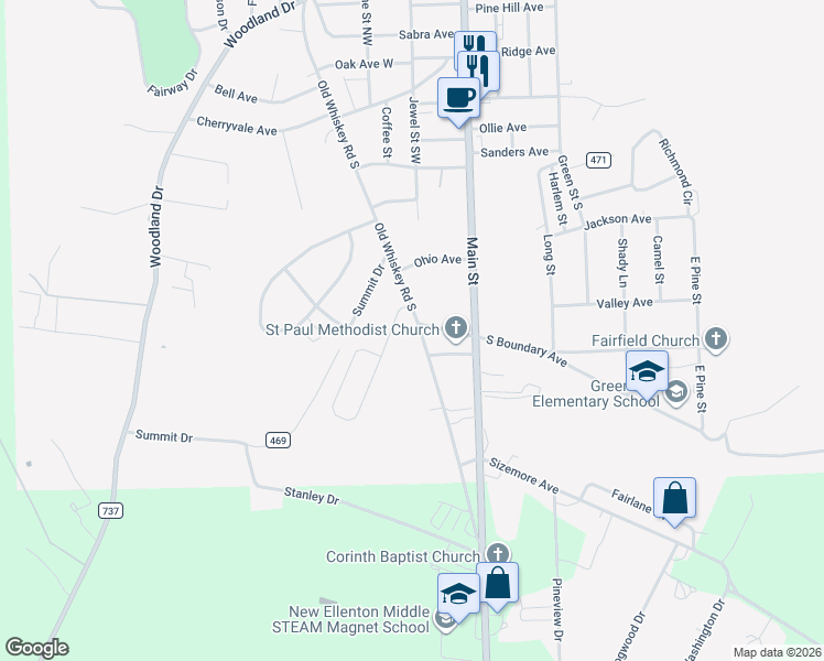 map of restaurants, bars, coffee shops, grocery stores, and more near 602 Old Whiskey Road South in New Ellenton