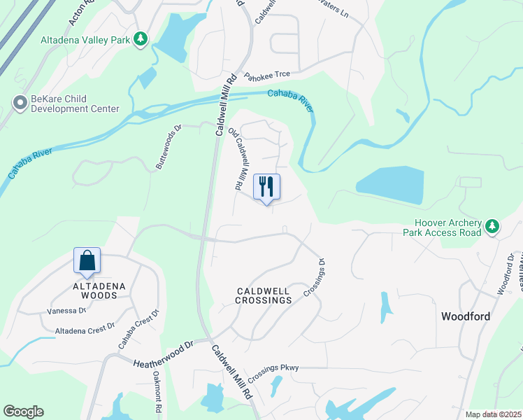map of restaurants, bars, coffee shops, grocery stores, and more near 2953 Riverwood Terrace in Birmingham