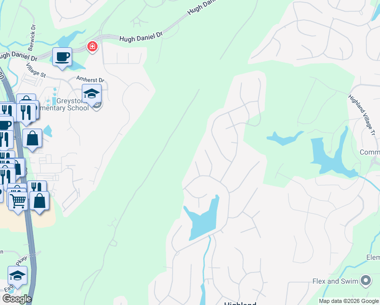 map of restaurants, bars, coffee shops, grocery stores, and more near 1017 Locksley Circle in Birmingham