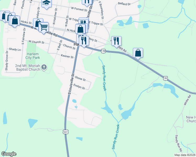 map of restaurants, bars, coffee shops, grocery stores, and more near 178 Village Run in Harlem