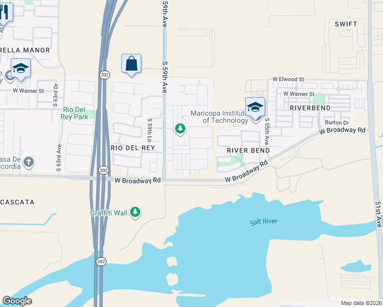 map of restaurants, bars, coffee shops, grocery stores, and more near 3601 59th Avenue in Phoenix