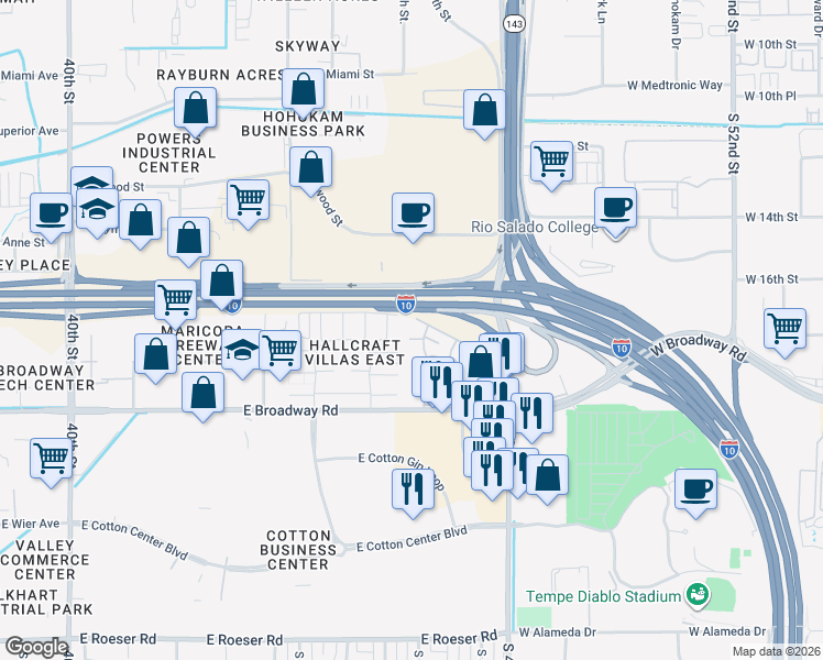 map of restaurants, bars, coffee shops, grocery stores, and more near 4026 South 45th Place in Phoenix