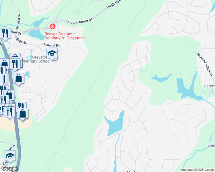 map of restaurants, bars, coffee shops, grocery stores, and more near 1017 Locksley Circle in Birmingham