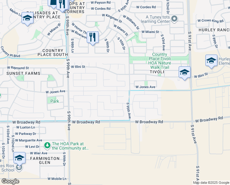 map of restaurants, bars, coffee shops, grocery stores, and more near 4012 South 95th Lane in Tolleson