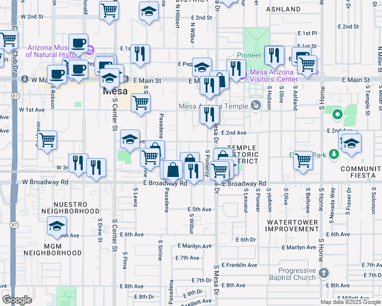 map of restaurants, bars, coffee shops, grocery stores, and more near 235 South Hibbert in Mesa
