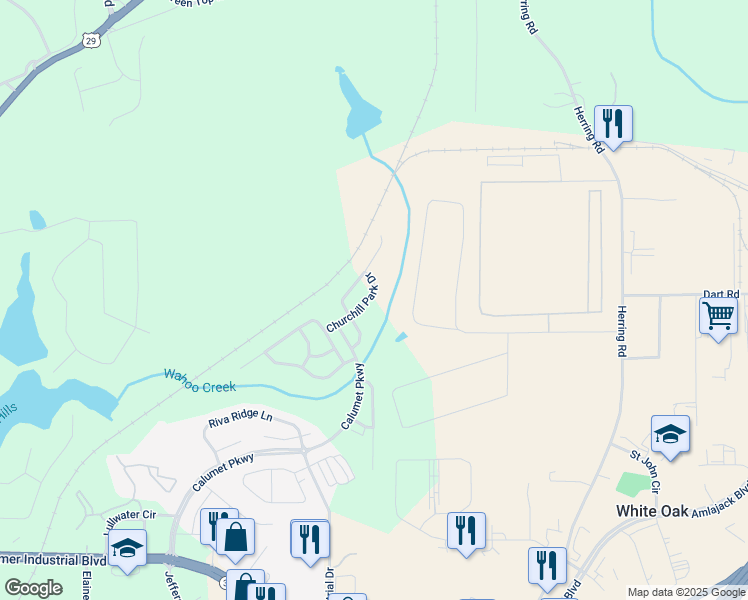 map of restaurants, bars, coffee shops, grocery stores, and more near 33 Churchill Park Drive in Newnan