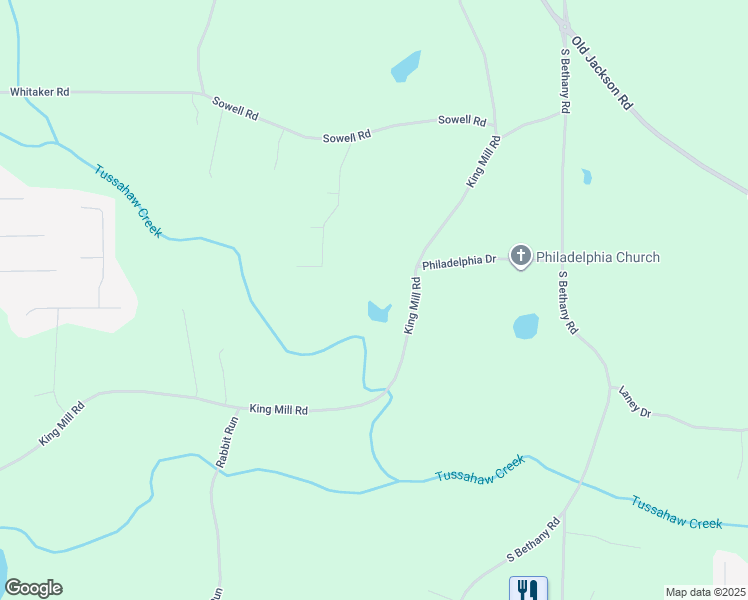 map of restaurants, bars, coffee shops, grocery stores, and more near 1493 King Mill Road in McDonough