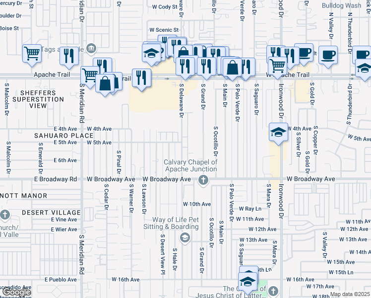 map of restaurants, bars, coffee shops, grocery stores, and more near in Apache Junction