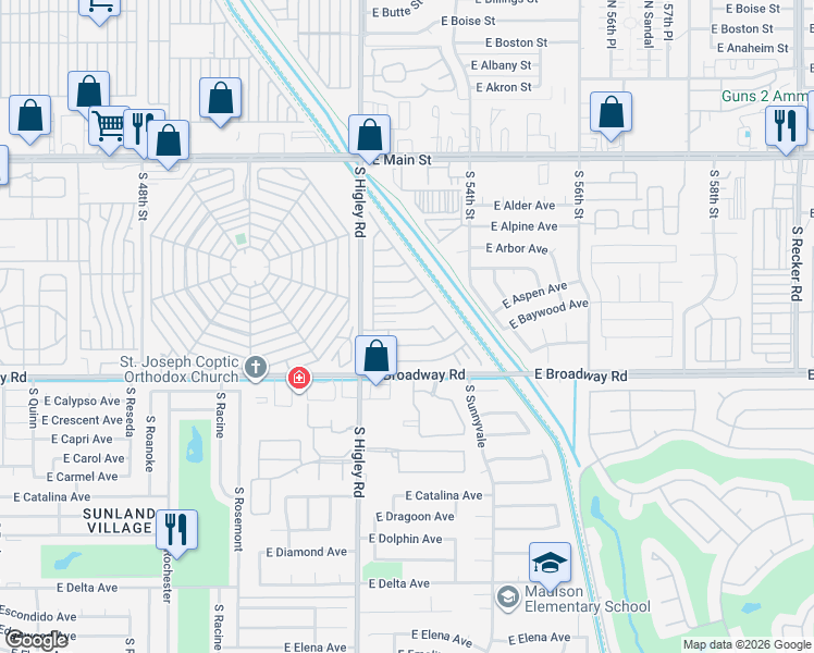 map of restaurants, bars, coffee shops, grocery stores, and more near 69 2nd Street in Mesa
