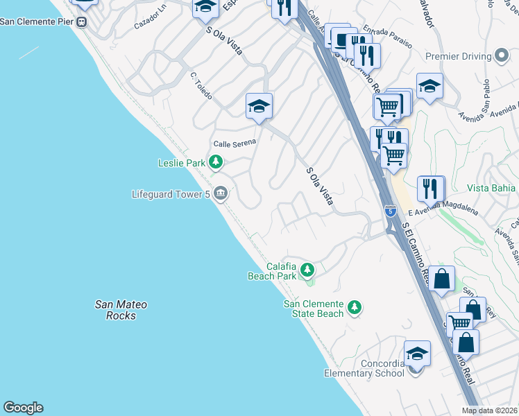 map of restaurants, bars, coffee shops, grocery stores, and more near 2030 Calle De Los Alamos in San Clemente