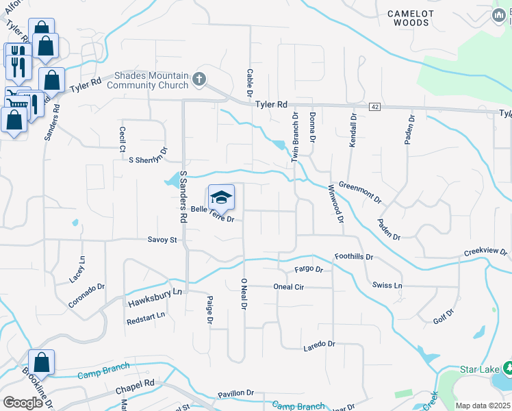 map of restaurants, bars, coffee shops, grocery stores, and more near 609 O Neal Drive in Birmingham