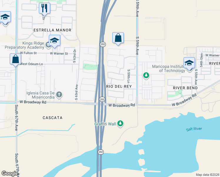 map of restaurants, bars, coffee shops, grocery stores, and more near 6052 West Wood Street in Phoenix