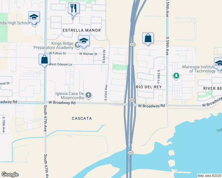 map of restaurants, bars, coffee shops, grocery stores, and more near 6250 West Wood Street in Phoenix