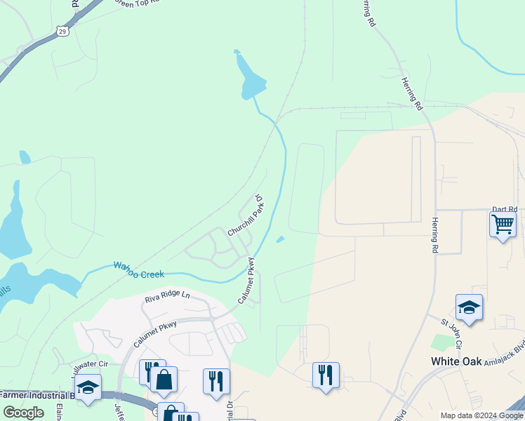 map of restaurants, bars, coffee shops, grocery stores, and more near 35 Churchill Park Drive in Newnan