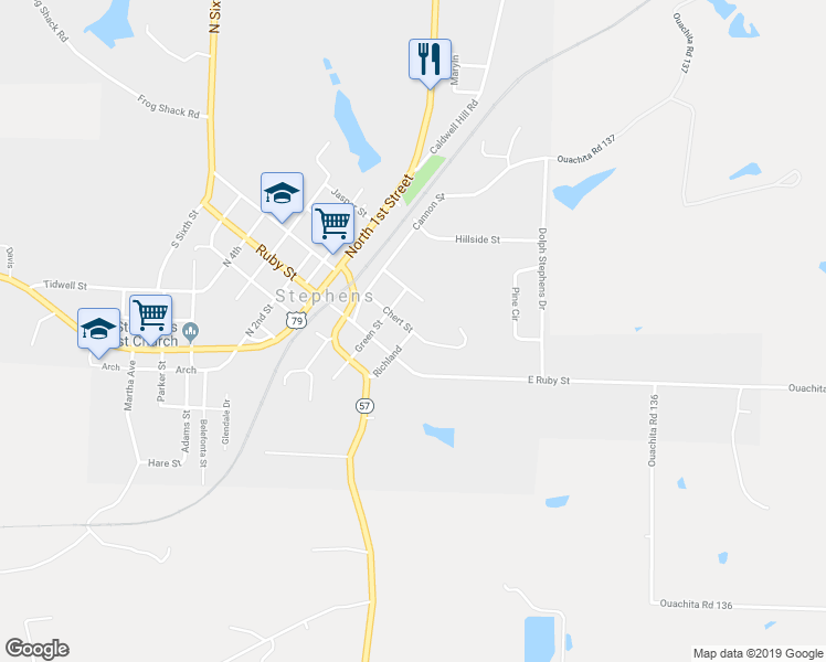map of restaurants, bars, coffee shops, grocery stores, and more near 315 Chert Street in Stephens