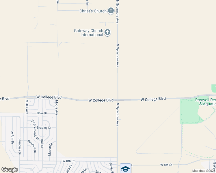 map of restaurants, bars, coffee shops, grocery stores, and more near West College Boulevard in Roswell