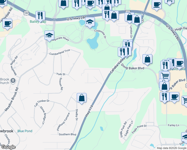 map of restaurants, bars, coffee shops, grocery stores, and more near 4508 Oxford Road in Birmingham