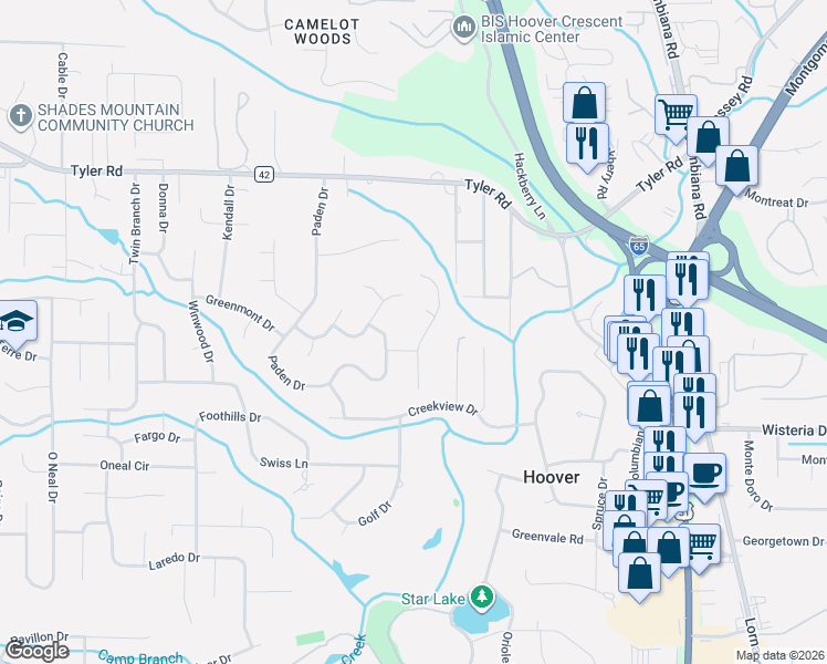 map of restaurants, bars, coffee shops, grocery stores, and more near 2718 Paden Trail in Vestavia Hills