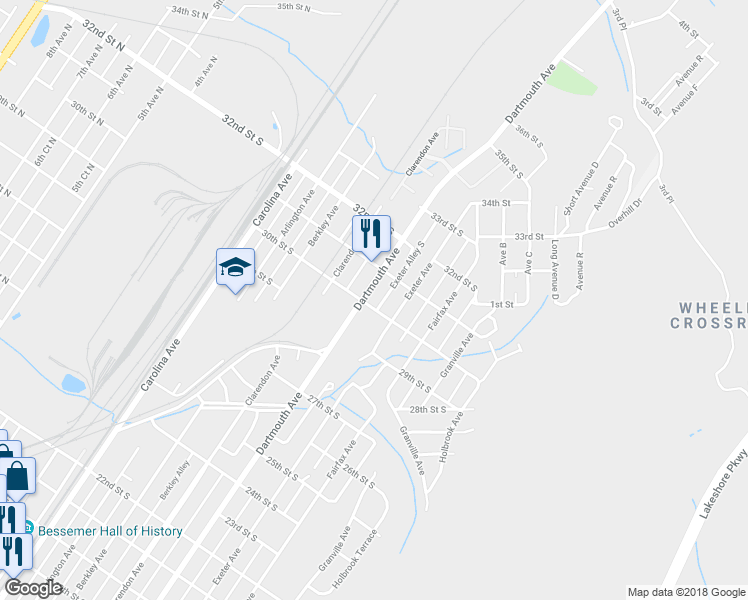 map of restaurants, bars, coffee shops, grocery stores, and more near 2931 Dartmouth Avenue in Bessemer