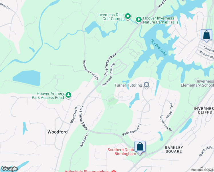 map of restaurants, bars, coffee shops, grocery stores, and more near 1013 Inverness Cove Way in Birmingham