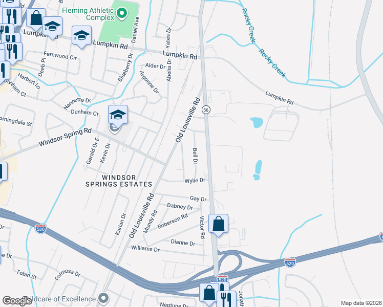 map of restaurants, bars, coffee shops, grocery stores, and more near 3119 Bell Drive in Augusta