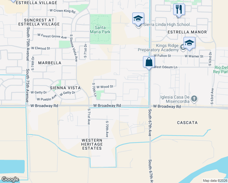 map of restaurants, bars, coffee shops, grocery stores, and more near 6906 West Trumbull Road in Phoenix