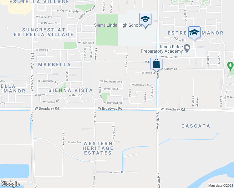 map of restaurants, bars, coffee shops, grocery stores, and more near 6920 West Getty Drive in Phoenix