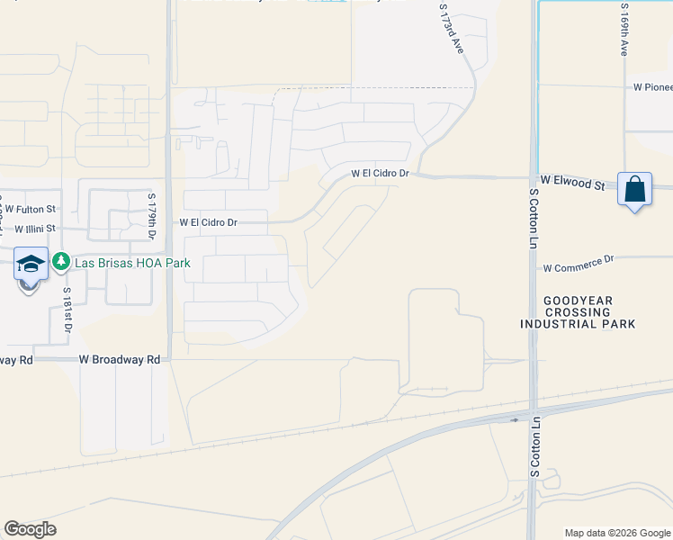 map of restaurants, bars, coffee shops, grocery stores, and more near 3994 South 175th Avenue in Goodyear