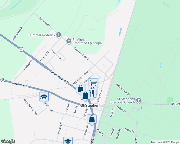map of restaurants, bars, coffee shops, grocery stores, and more near 124 Wells Circle in Saint Stephen