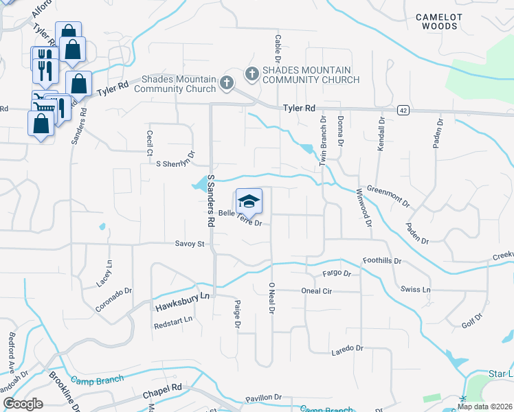 map of restaurants, bars, coffee shops, grocery stores, and more near in Hoover