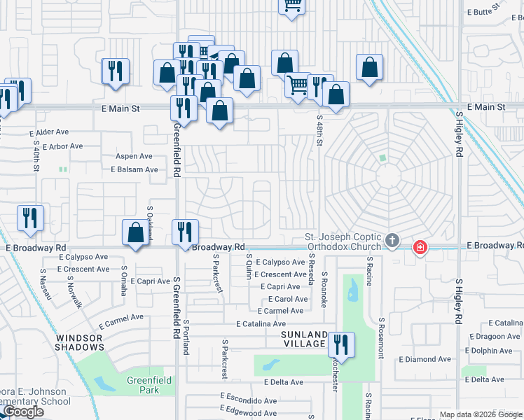 map of restaurants, bars, coffee shops, grocery stores, and more near in Mesa
