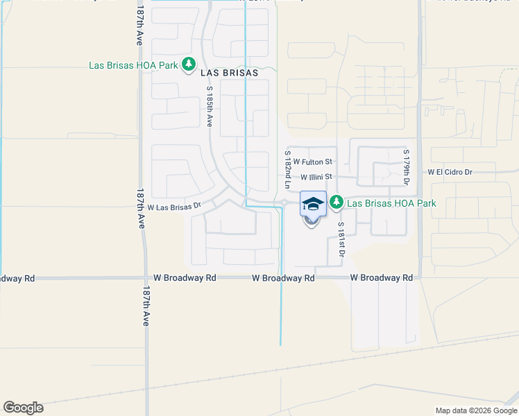 map of restaurants, bars, coffee shops, grocery stores, and more near 4038 South 183rd Lane in Goodyear