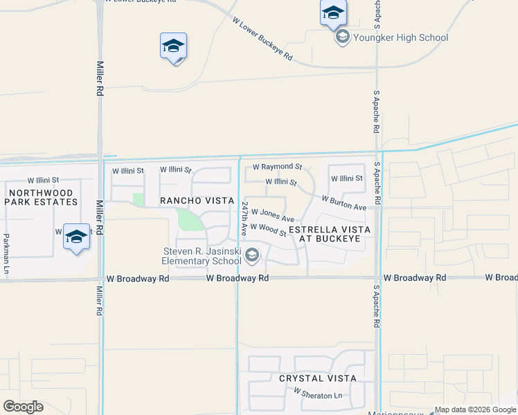 map of restaurants, bars, coffee shops, grocery stores, and more near 24644 West Wood Avenue in Buckeye