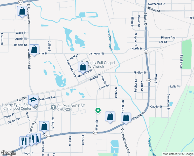 map of restaurants, bars, coffee shops, grocery stores, and more near 1110 West Street in Texarkana