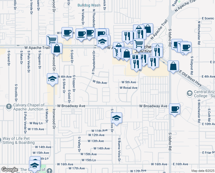 map of restaurants, bars, coffee shops, grocery stores, and more near 786 West Datil Avenue in Apache Junction