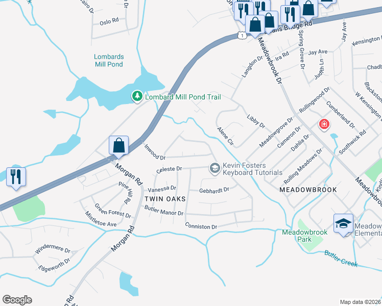 map of restaurants, bars, coffee shops, grocery stores, and more near 3459 Postell Drive in Hephzibah