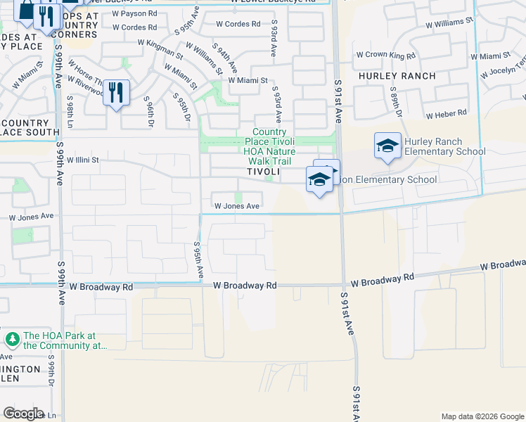 map of restaurants, bars, coffee shops, grocery stores, and more near 9303 West Jones Avenue in Tolleson