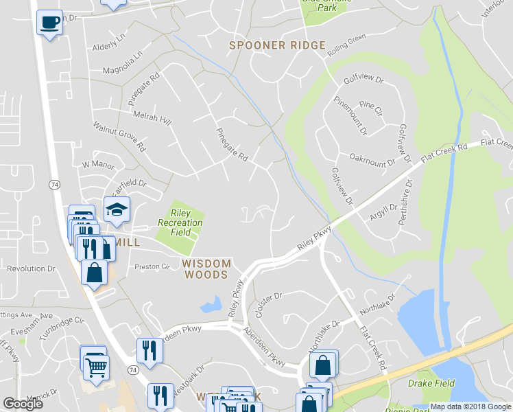 map of restaurants, bars, coffee shops, grocery stores, and more near 85 Cobblestone Creek in Peachtree City