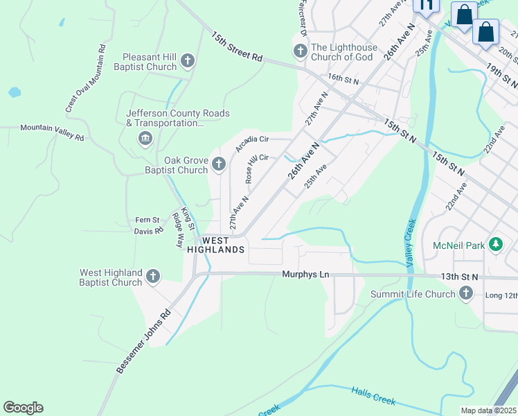 map of restaurants, bars, coffee shops, grocery stores, and more near 1032 26th Avenue North in Hueytown