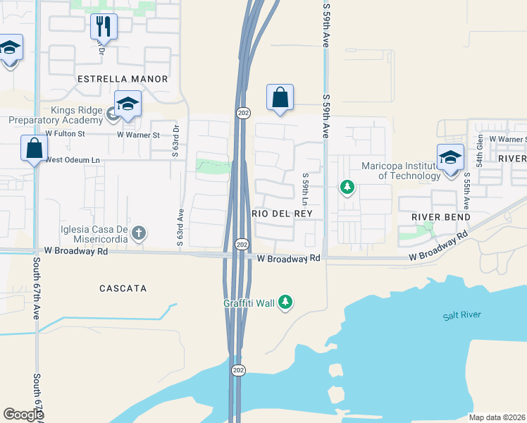 map of restaurants, bars, coffee shops, grocery stores, and more near 6047 West Encinas Lane in Phoenix