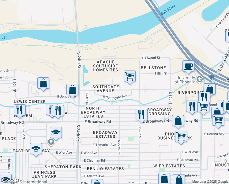map of restaurants, bars, coffee shops, grocery stores, and more near 2625 East Illini Street in Phoenix