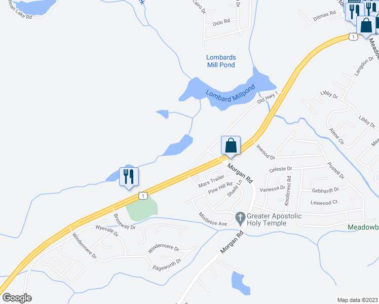 map of restaurants, bars, coffee shops, grocery stores, and more near 3027 Old Highway 1 in Hephzibah