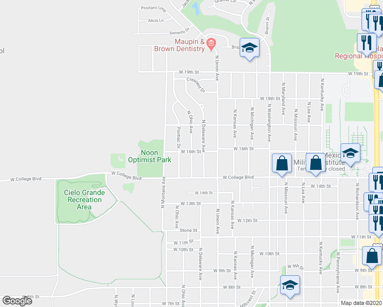 map of restaurants, bars, coffee shops, grocery stores, and more near 1512 North Ohio Avenue in Roswell