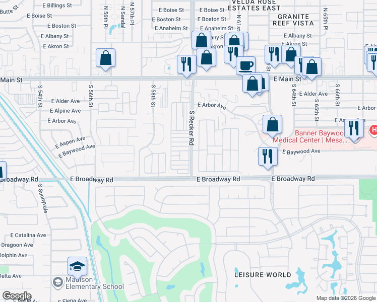 map of restaurants, bars, coffee shops, grocery stores, and more near 306 6th Street in Mesa