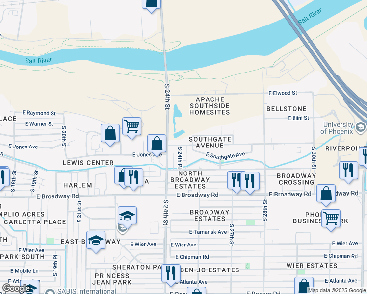 map of restaurants, bars, coffee shops, grocery stores, and more near 2430 East Jones Avenue in Phoenix